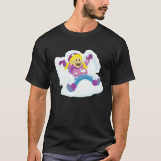 Camiseta Menina Fazendo Anjos de Neve Inverno