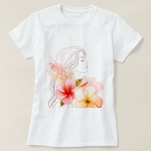Camiseta Menina fecha os olhos com flor vermelha (Frente do Design)