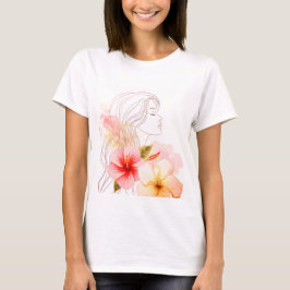 Camiseta Menina fecha os olhos com flor vermelha