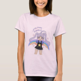 Camiseta Menina Feliz Ilustração Desenhada à Mão – Pequena