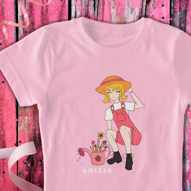Camiseta Menina Flor com Nome de Cabelo Loiro (Criador carregado)