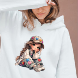 Camiseta Menina Fofa com Roupa de Remendo no Coração Arte K