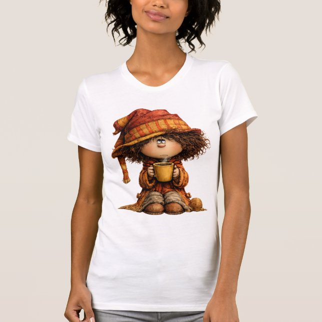 Camiseta Menina Fofo e Aconchegante com Café (Frente)
