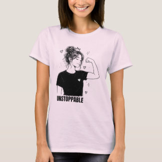 Camiseta Menina Forte Inparável Arte de Linha com Coroa