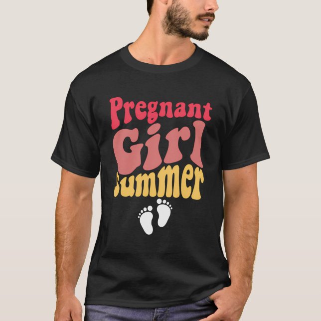 Camiseta Menina Grávida Anúncio de bebê Verão Gravidez R (Frente)