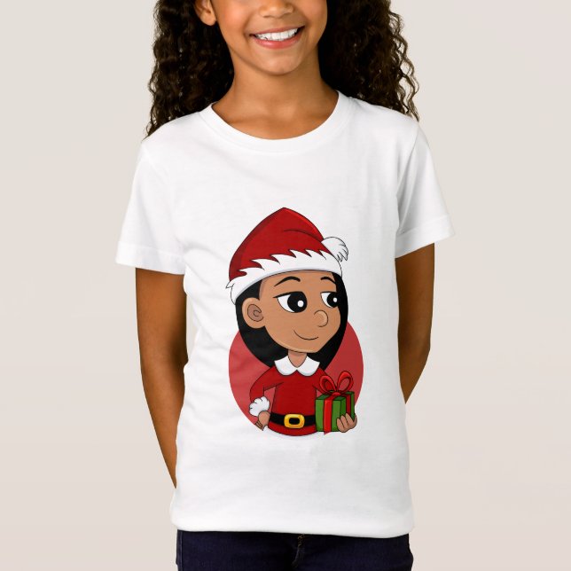 Camiseta Menina hispânica bonita com cabelos longos e preto (Frente)