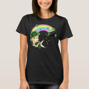Camiseta Menina irlandesa bonito do leprechaun do chibi com