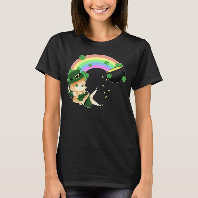 Camiseta Menina irlandesa bonito do leprechaun do chibi com (Frente)