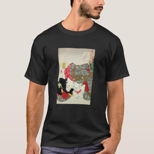 Camiseta Menina japonesa com gato, Tsukioka Yoshitoshi (Frente)