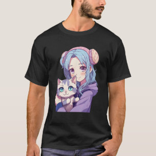 Camiseta Menina Japonesa & Gatos Presentes Fofo para Adoles