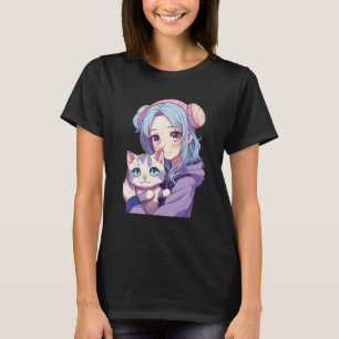 Camiseta Menina Japonesa & Gatos Presentes Fofos para Adole