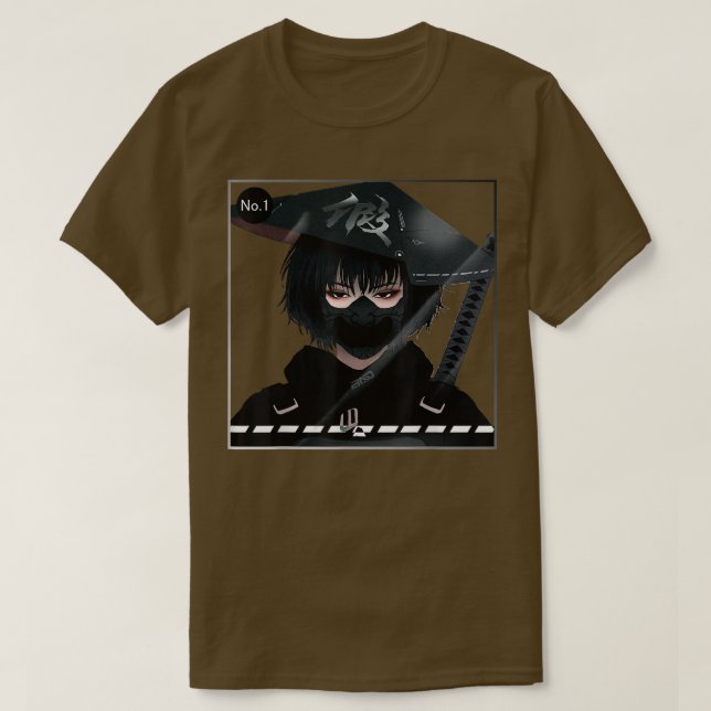 Camiseta Menina Japonesa Samurai Em Ciborg Aestéticos Negro (Frente do Design)
