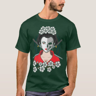 Camiseta Menina Japonesa Samurai Vintage Samurai Cat Geisha