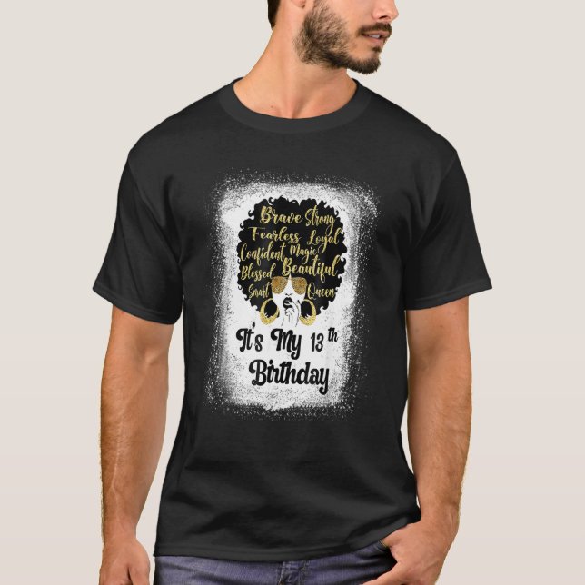 Camiseta Menina Leopardo Melanina de 13 anos É o meu aniver (Frente)