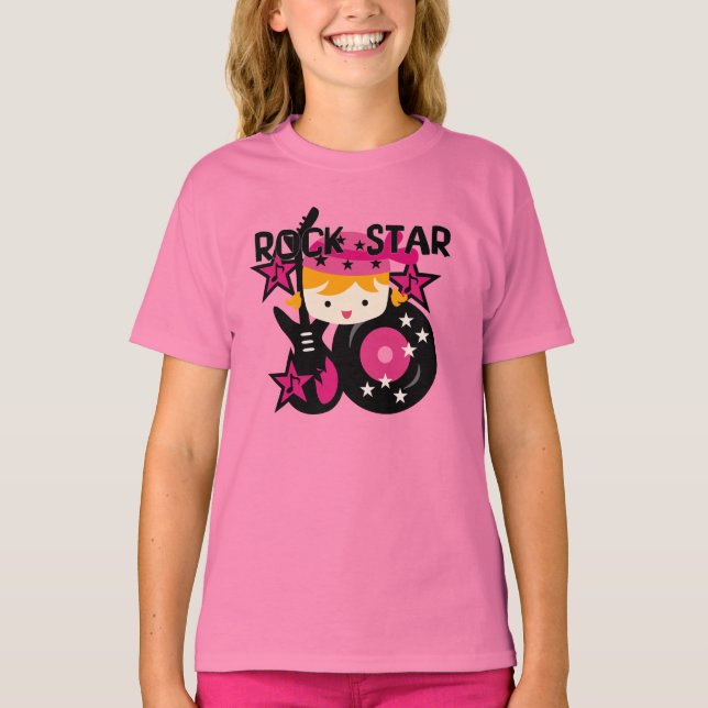Camiseta Menina loura da estrela do rock (Frente)