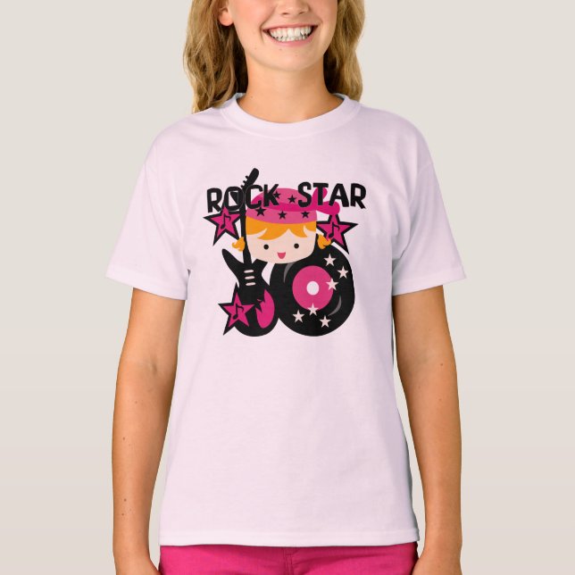 Camiseta Menina loura da estrela do rock (Frente)