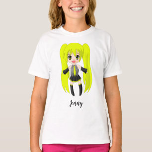 Camiseta Menina Loura-de-Animação-Bonita Personalizada