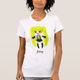 Camiseta Menina Loura-de-Animação-Bonita Personalizada