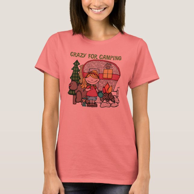 Camiseta Menina loura louca para acampar (Frente)