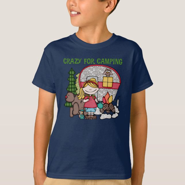 Camiseta Menina loura louca para acampar (Frente)