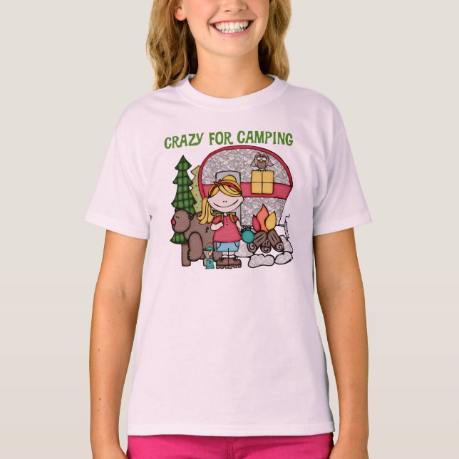 Camiseta Menina loura louca para acampar (Frente)