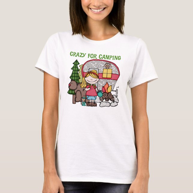 Camiseta Menina loura louca para acampar (Frente)