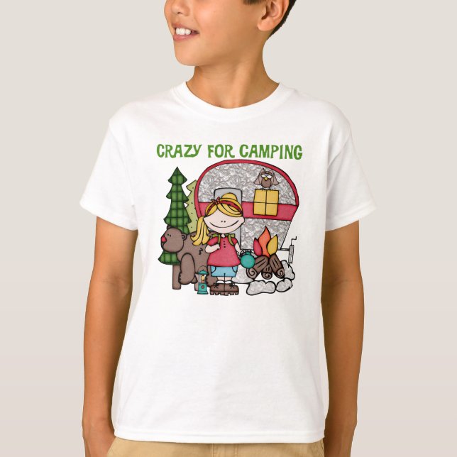 Camiseta Menina loura louca para acampar (Frente)
