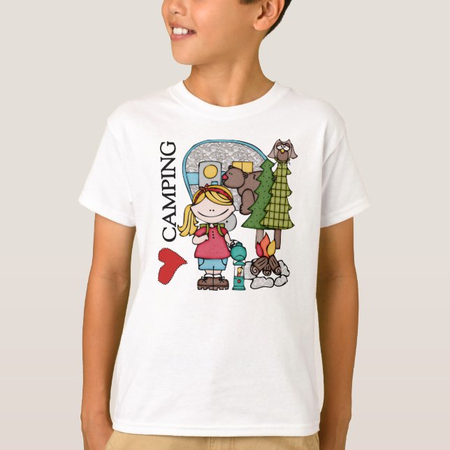 Camiseta Menina Loura Que Eu Adoro Acampar (Frente)