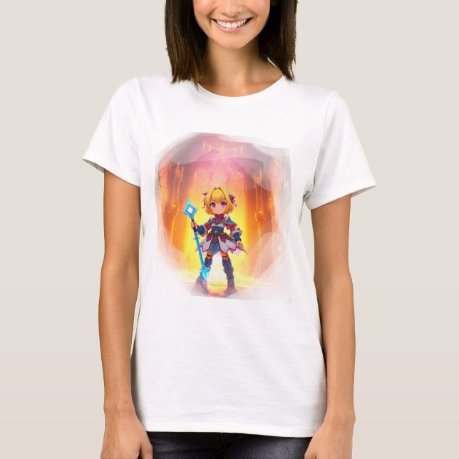 Camiseta Menina mágica Escura - Herói da Fantasia de Anime  (Frente)