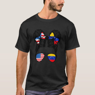 Camiseta Menina Meio Americana Venezuelana Bandeira EUA Ven