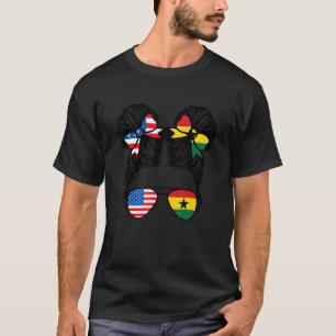 Camiseta Menina metade americana metade ganesa bandeira EUA