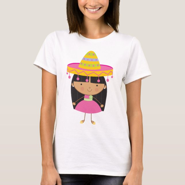Camiseta Menina mexicana no Sombrero (Frente)