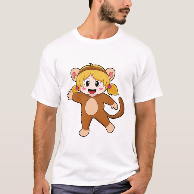 Camiseta Menina na fantasia como macaco (Frente)