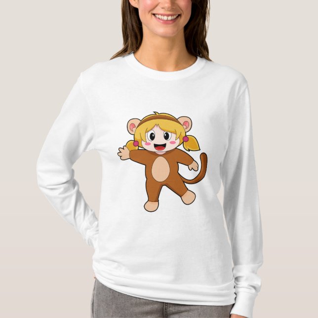Camiseta Menina na fantasia como macaco (Frente)