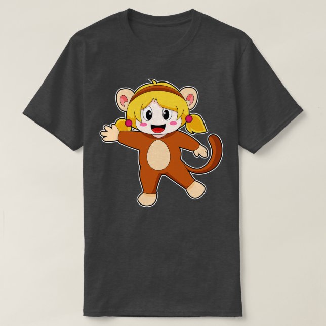 Camiseta Menina na fantasia como macaco (Frente do Design)
