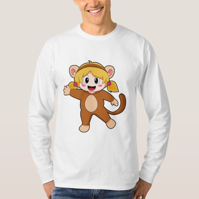 Camiseta Menina na fantasia como macaco (Frente)