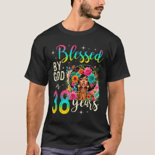 Camiseta Menina Negra Abençoada Por Deus Por 38 Anos Cristã