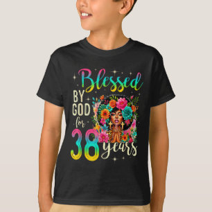 Camiseta Menina Negra Abençoada Por Deus Por 38 Anos Cristã