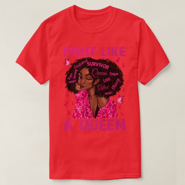 Camiseta Menina Negra Lutando Como Um Cancer Da Rainha (Frente do Design)