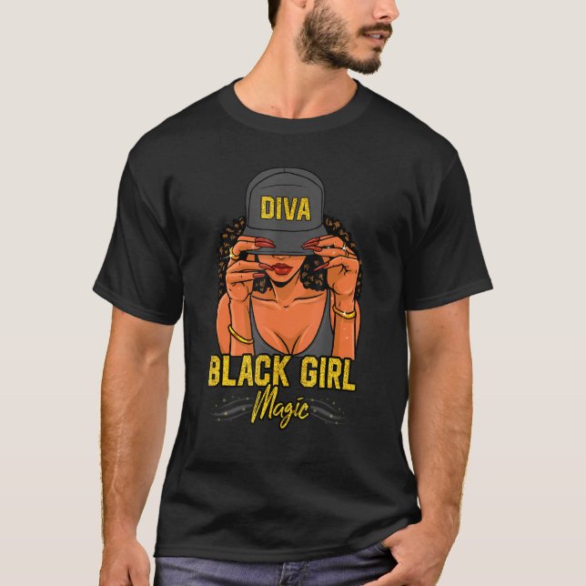 Camiseta Menina Negra Magic Diva Mulher (Frente)