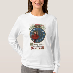 Camiseta Menina no assento vermelho no pulso de disparo