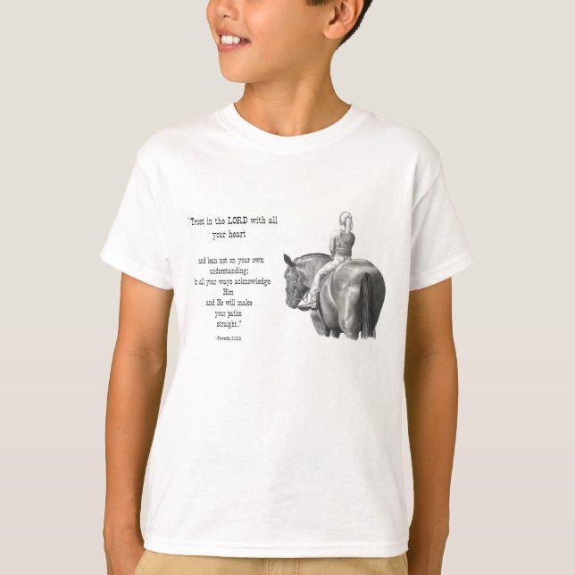 CAMISETA MENINA NO CAVALO: VERSO DA BÍBLIA: ARTE DO LÁPIS (Frente)