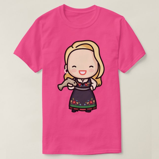 Camiseta Menina norueguesa e bonitinha em vestimenta tradic (Frente do Design)
