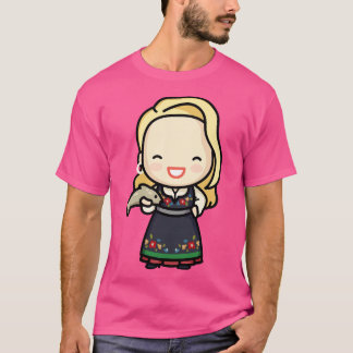 Camiseta Menina norueguesa e bonitinha em vestimenta tradic