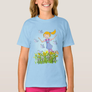 Camiseta Menina nos daffodils que perseguem o t-shirt do