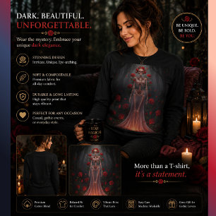 Camiseta Menina óssea vestindo um vestido de noiva em uma f