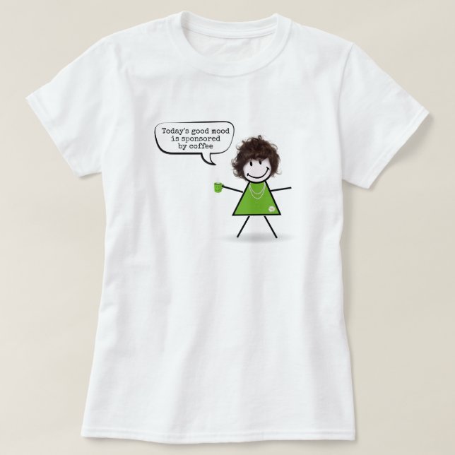Camiseta Menina Palito com Caneca de Café Verde (Frente do Design)