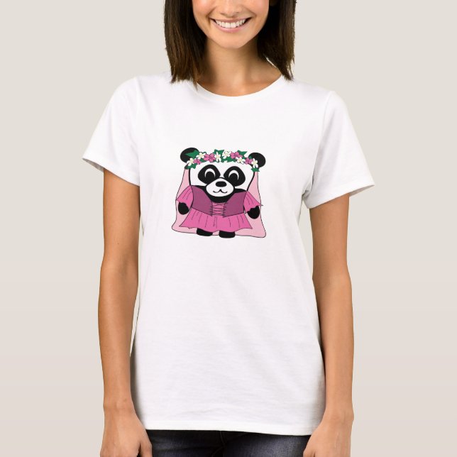 Camiseta Menina Panda em Vestido Renascentista Rosa (Frente)
