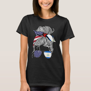 Camiseta Menina Patriota Americana de Bandeiras da Nicarágu