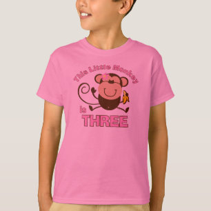 Camiseta Menina pequena do aniversário de 3 anos do macaco
